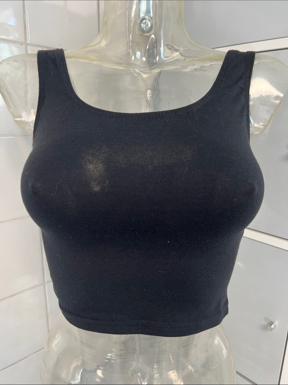 Varsity Cropped Cotton Tank Top L NWOT Basic Black